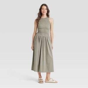 Universal Thread Sage Green Ruched Sleeveless Maxi Dress Size Medium